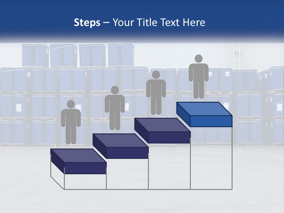 A Large Stack Of Blue Barrels In A Warehouse PowerPoint Template