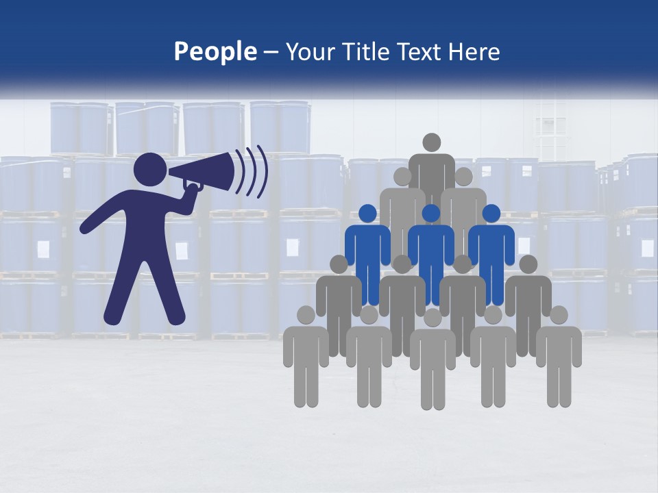 A Large Stack Of Blue Barrels In A Warehouse PowerPoint Template