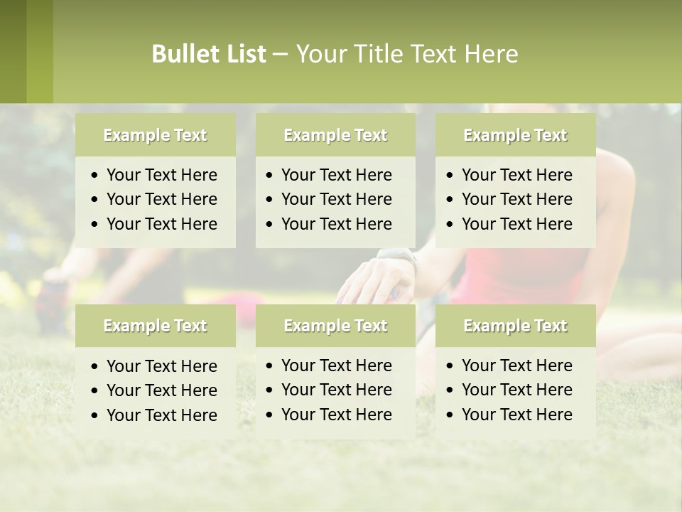 A Group Of Women Doing Stretching Exercises In A Park PowerPoint Template