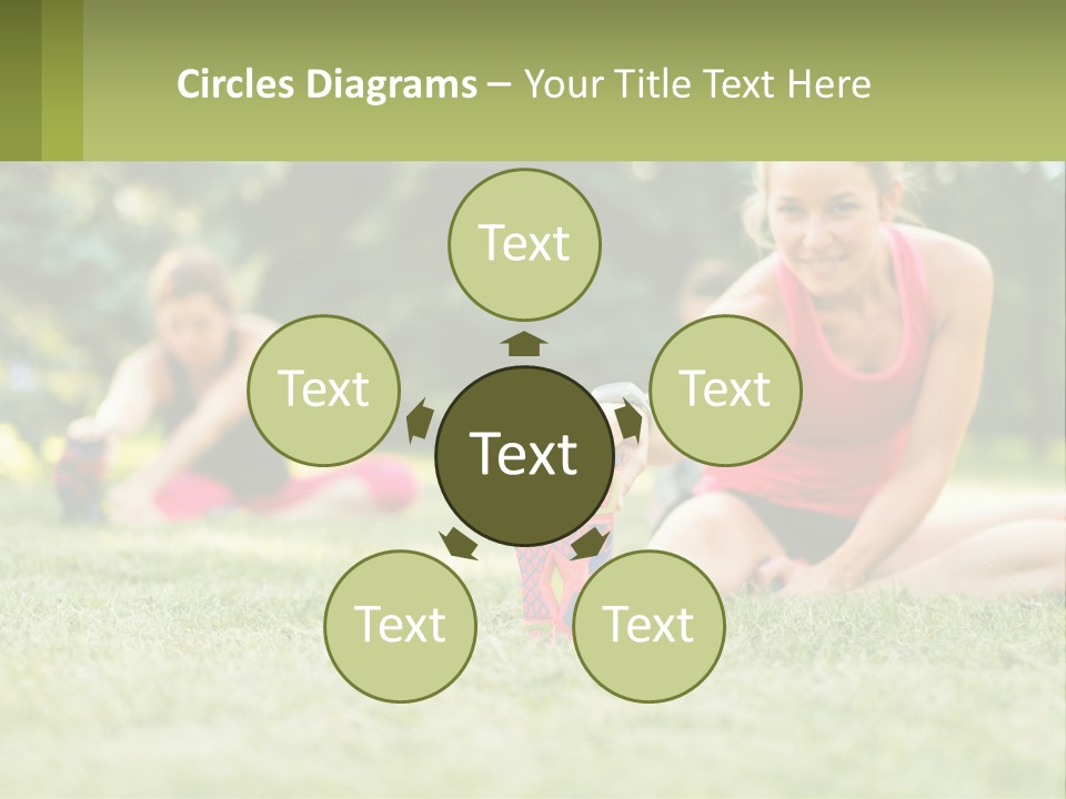 A Group Of Women Doing Stretching Exercises In A Park PowerPoint Template