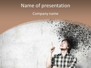 A Man With His Head In The Air Pointing At Something PowerPoint Template