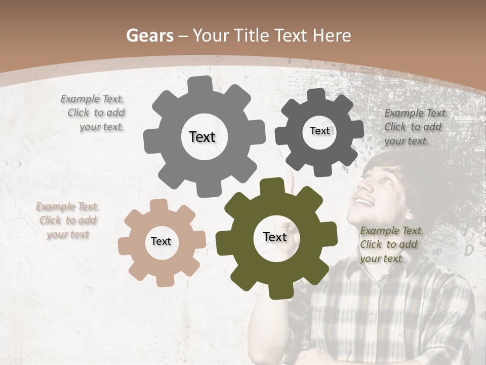 A Man With His Head In The Air Pointing At Something PowerPoint Template