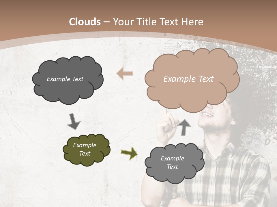 A Man With His Head In The Air Pointing At Something PowerPoint Template