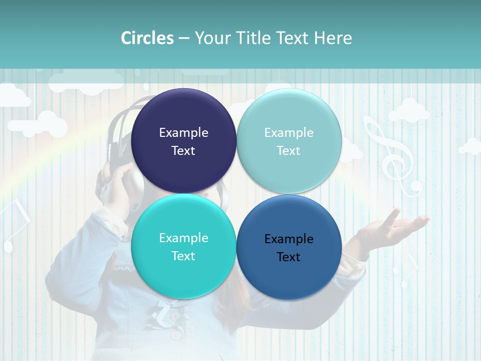 A Little Girl Listening To Headphones With A Rainbow In The Background PowerPoint Template