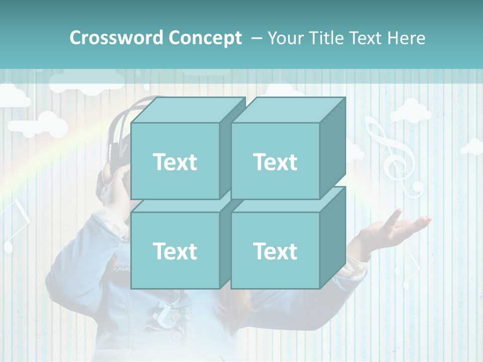 A Little Girl Listening To Headphones With A Rainbow In The Background PowerPoint Template