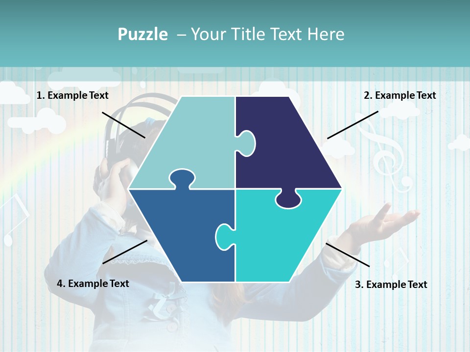 A Little Girl Listening To Headphones With A Rainbow In The Background PowerPoint Template