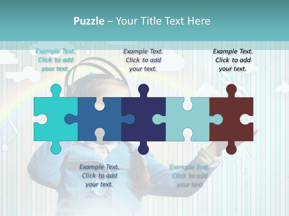 A Little Girl Listening To Headphones With A Rainbow In The Background PowerPoint Template