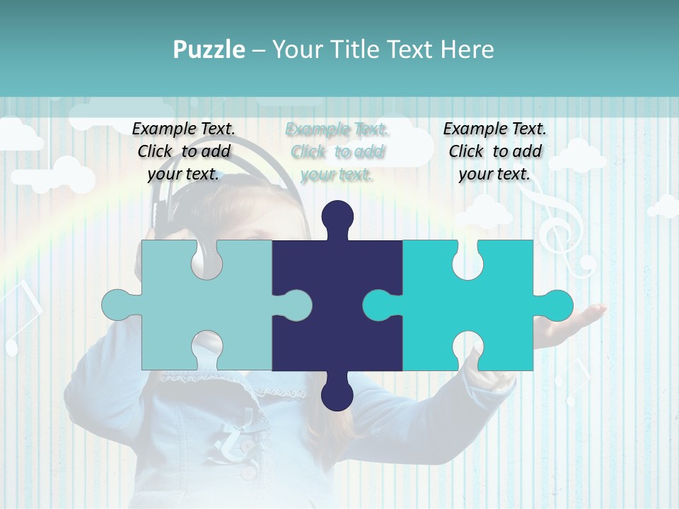 A Little Girl Listening To Headphones With A Rainbow In The Background PowerPoint Template