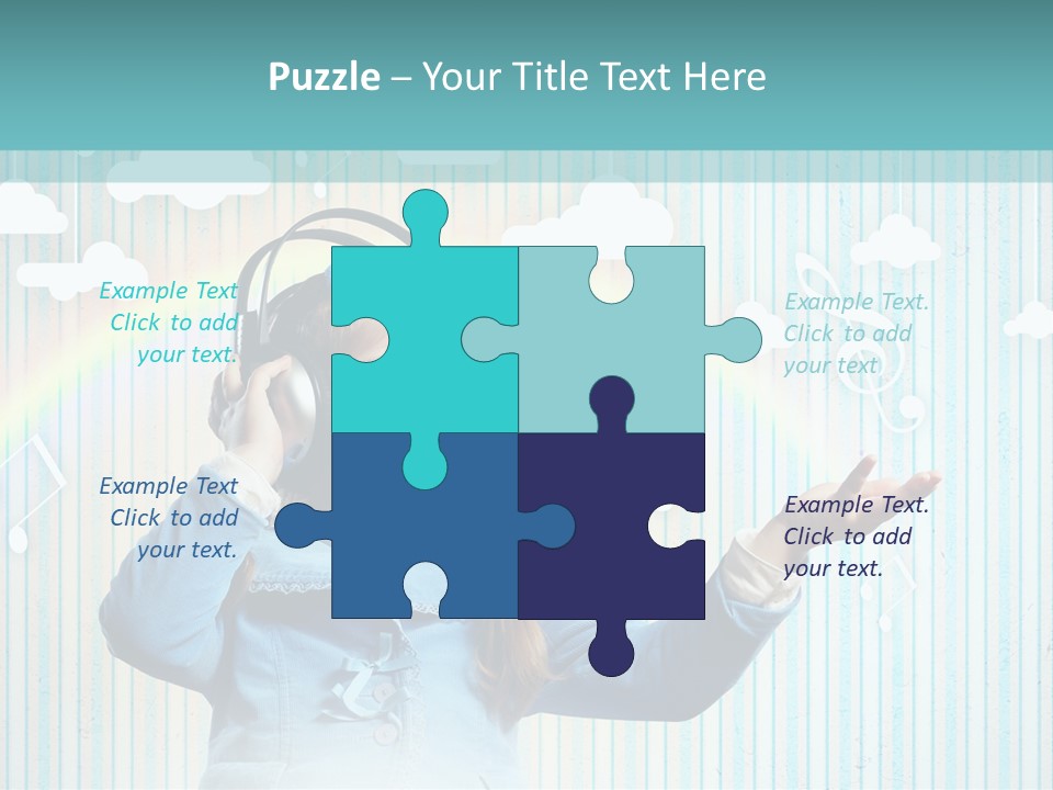 A Little Girl Listening To Headphones With A Rainbow In The Background PowerPoint Template