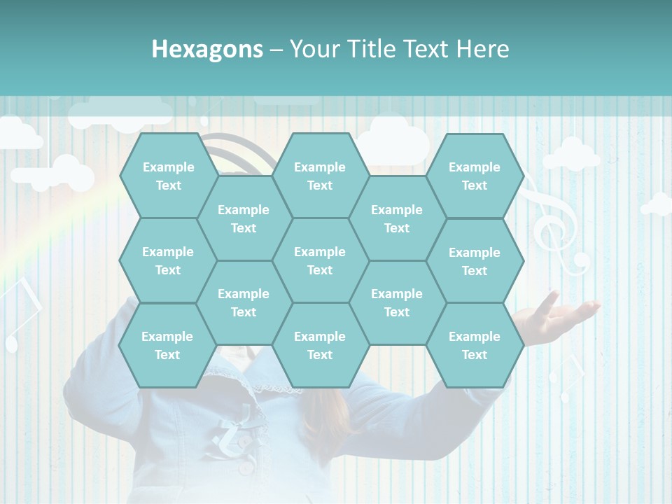 A Little Girl Listening To Headphones With A Rainbow In The Background PowerPoint Template