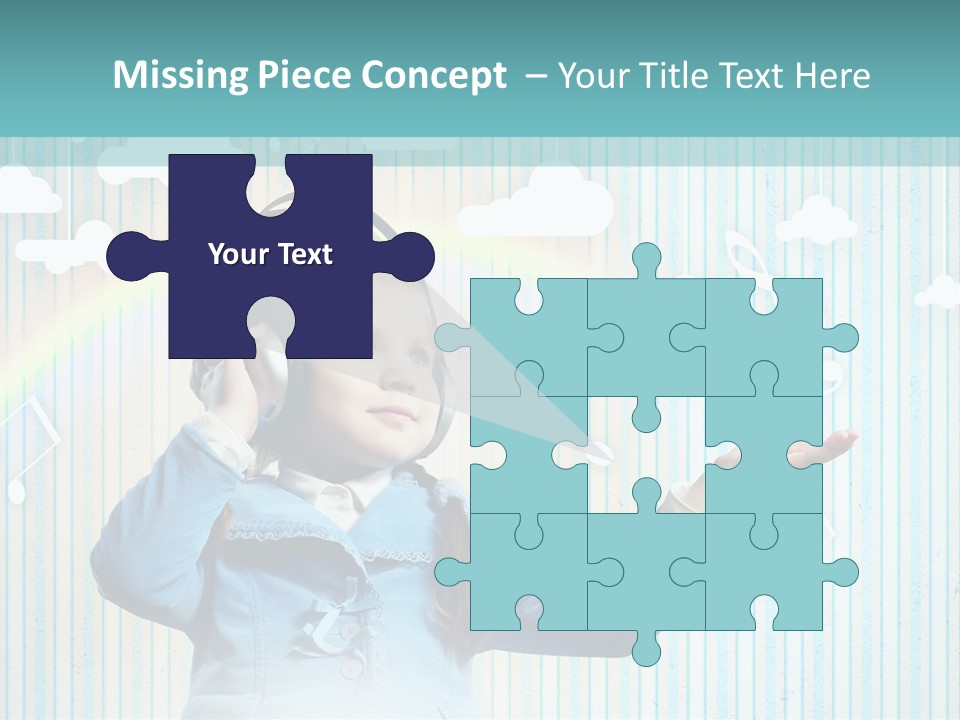 A Little Girl Listening To Headphones With A Rainbow In The Background PowerPoint Template