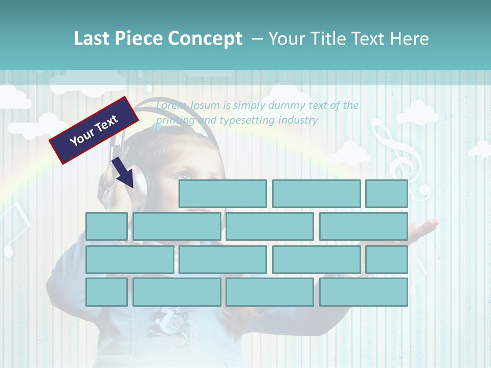 A Little Girl Listening To Headphones With A Rainbow In The Background PowerPoint Template