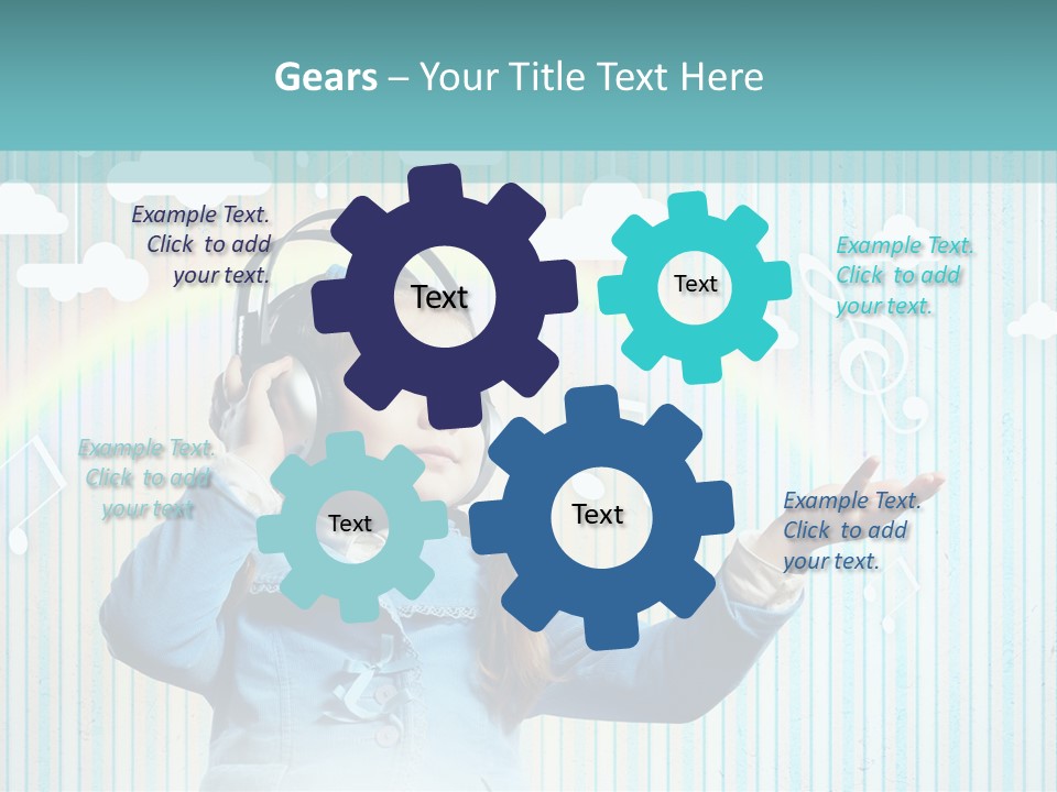 A Little Girl Listening To Headphones With A Rainbow In The Background PowerPoint Template