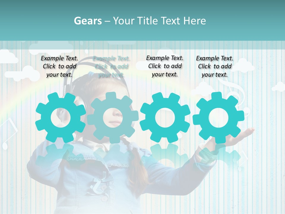 A Little Girl Listening To Headphones With A Rainbow In The Background PowerPoint Template