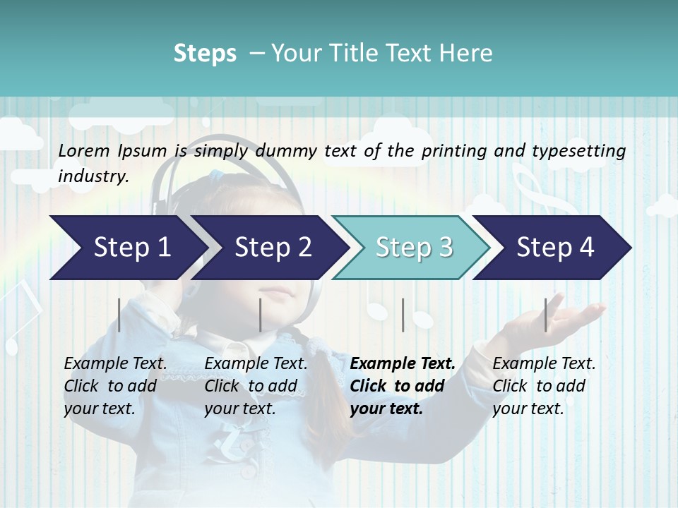 A Little Girl Listening To Headphones With A Rainbow In The Background PowerPoint Template