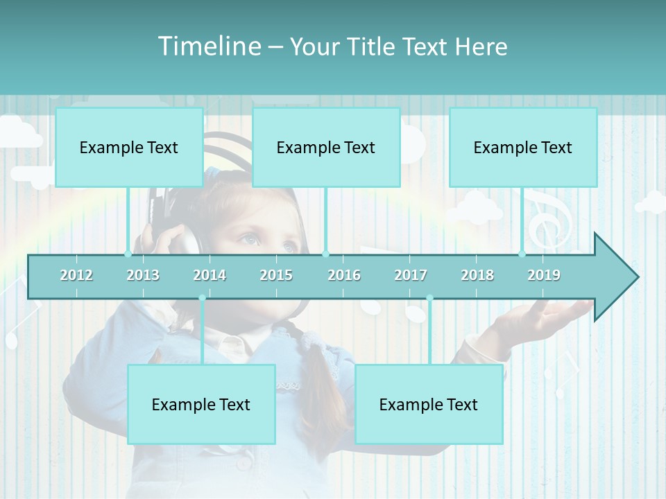 A Little Girl Listening To Headphones With A Rainbow In The Background PowerPoint Template
