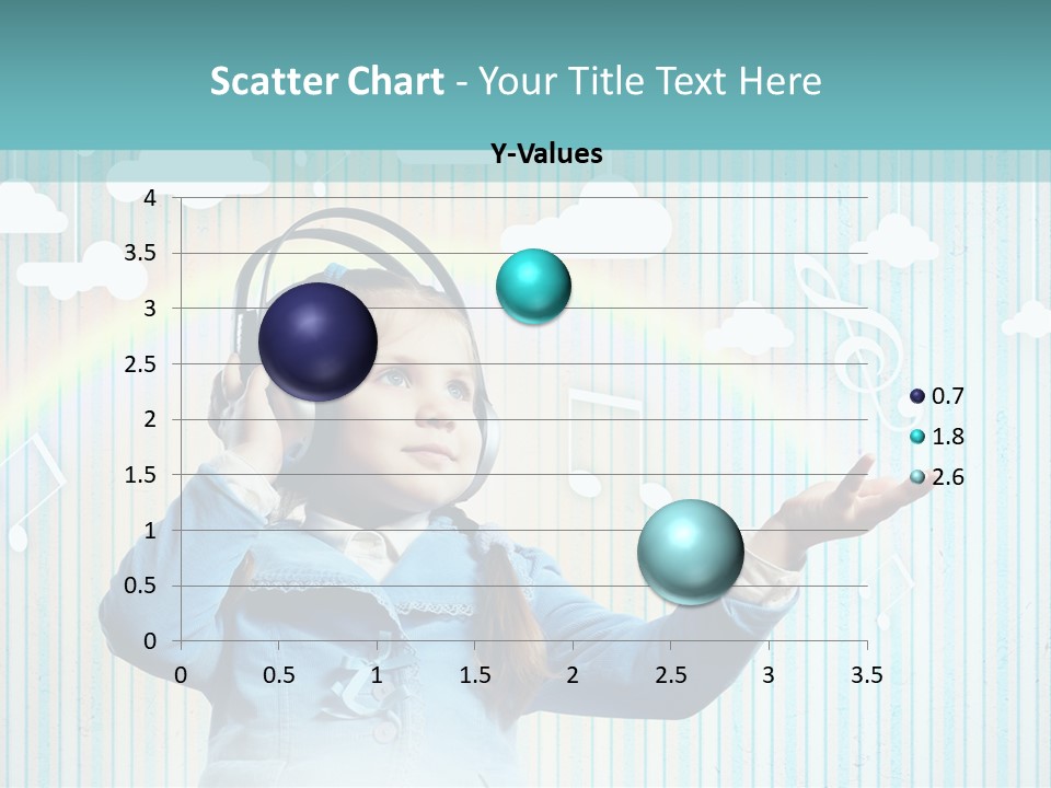 A Little Girl Listening To Headphones With A Rainbow In The Background PowerPoint Template