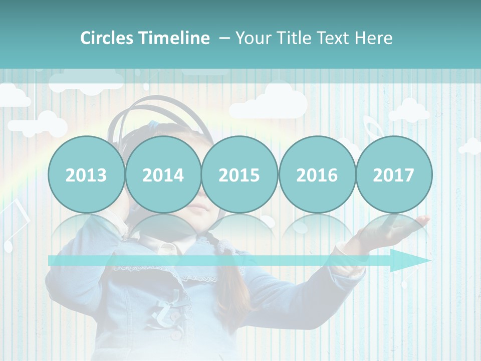 A Little Girl Listening To Headphones With A Rainbow In The Background PowerPoint Template