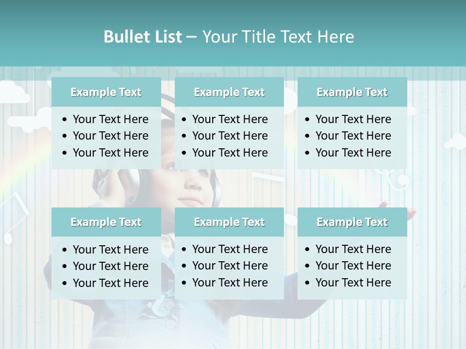 A Little Girl Listening To Headphones With A Rainbow In The Background PowerPoint Template