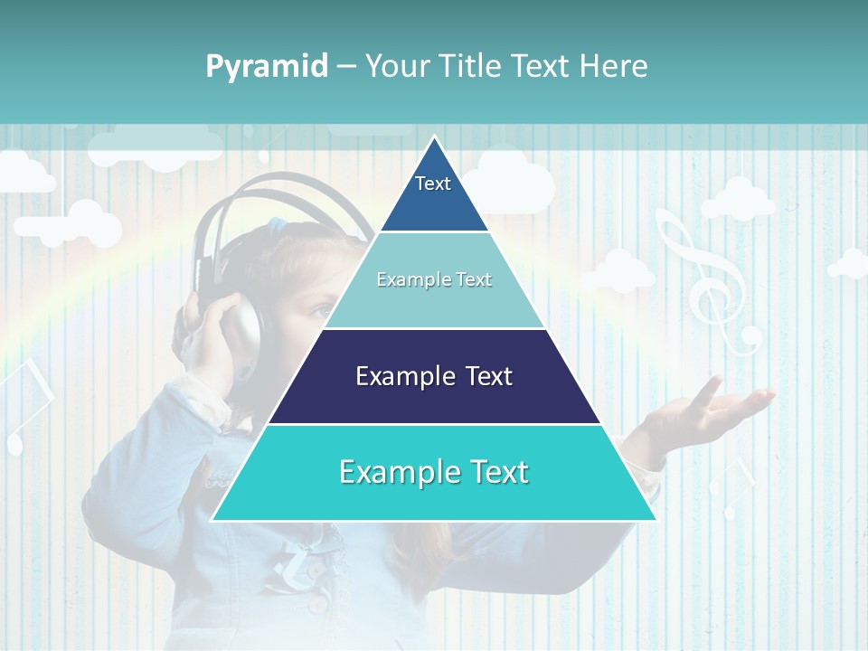 A Little Girl Listening To Headphones With A Rainbow In The Background PowerPoint Template