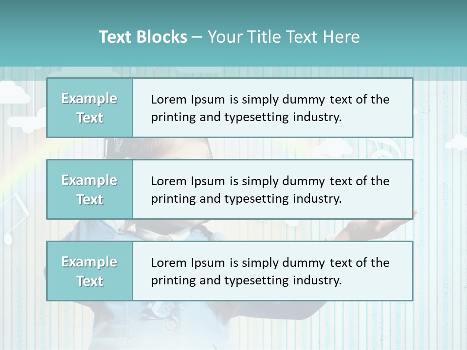 A Little Girl Listening To Headphones With A Rainbow In The Background PowerPoint Template