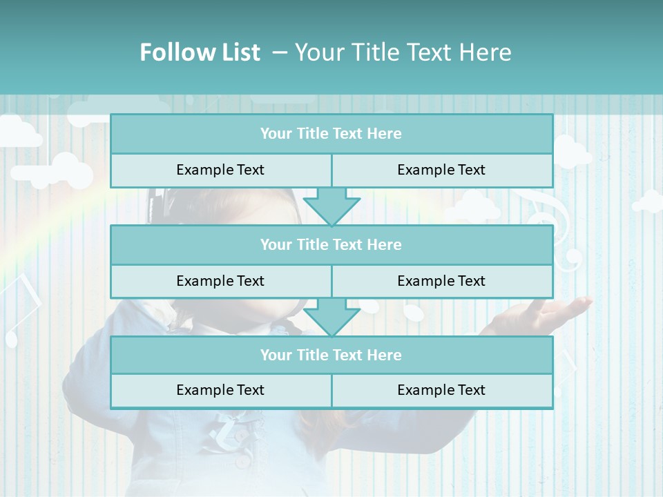 A Little Girl Listening To Headphones With A Rainbow In The Background PowerPoint Template