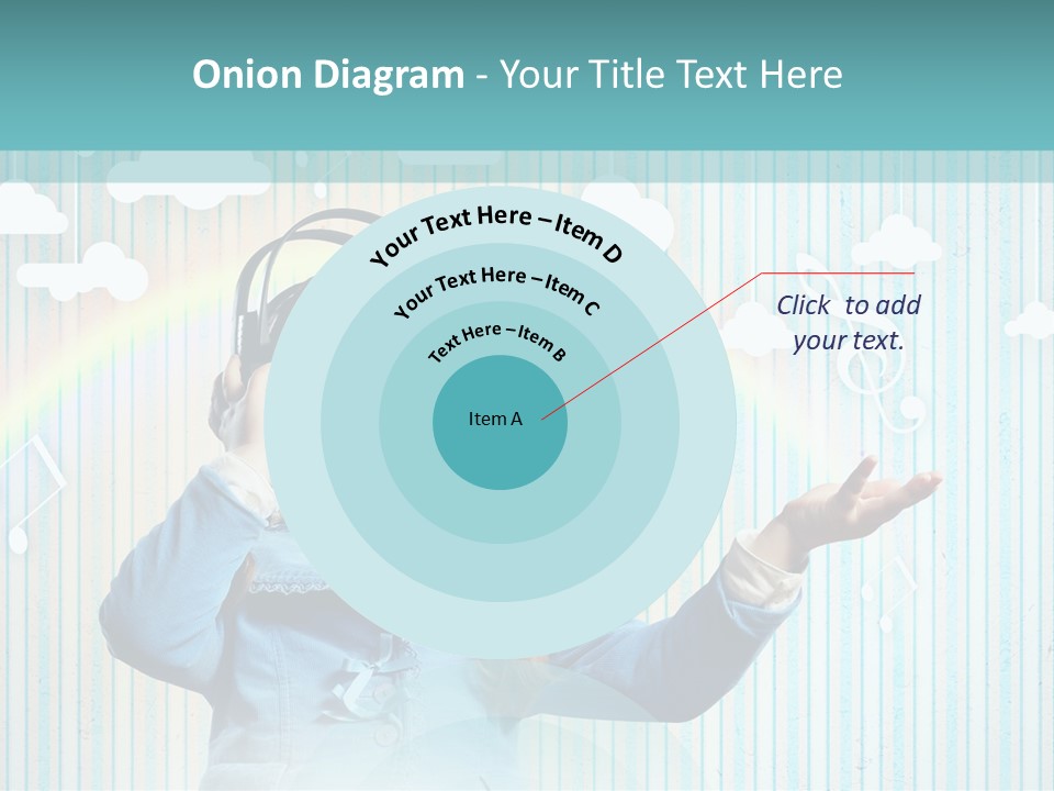 A Little Girl Listening To Headphones With A Rainbow In The Background PowerPoint Template