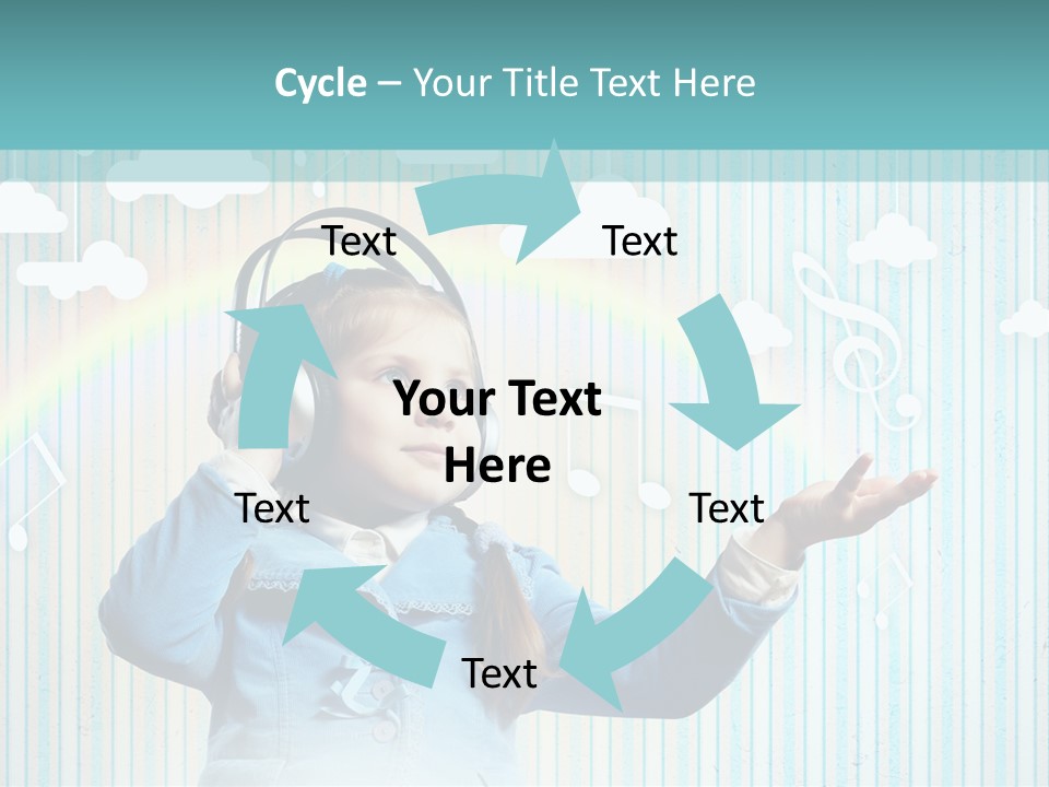 A Little Girl Listening To Headphones With A Rainbow In The Background PowerPoint Template