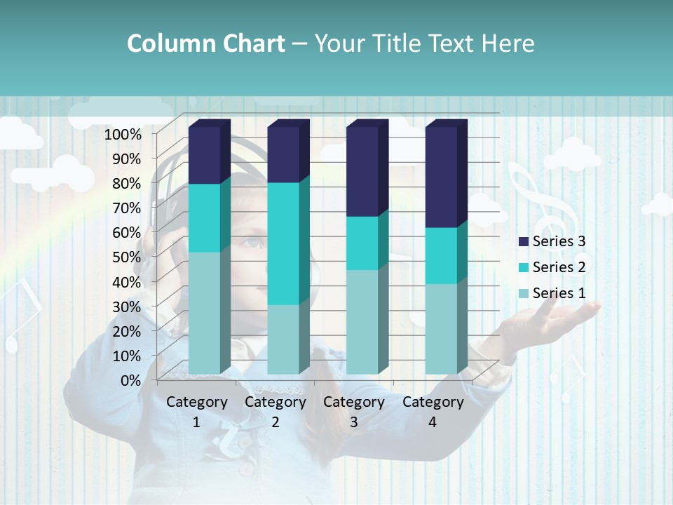 A Little Girl Listening To Headphones With A Rainbow In The Background PowerPoint Template