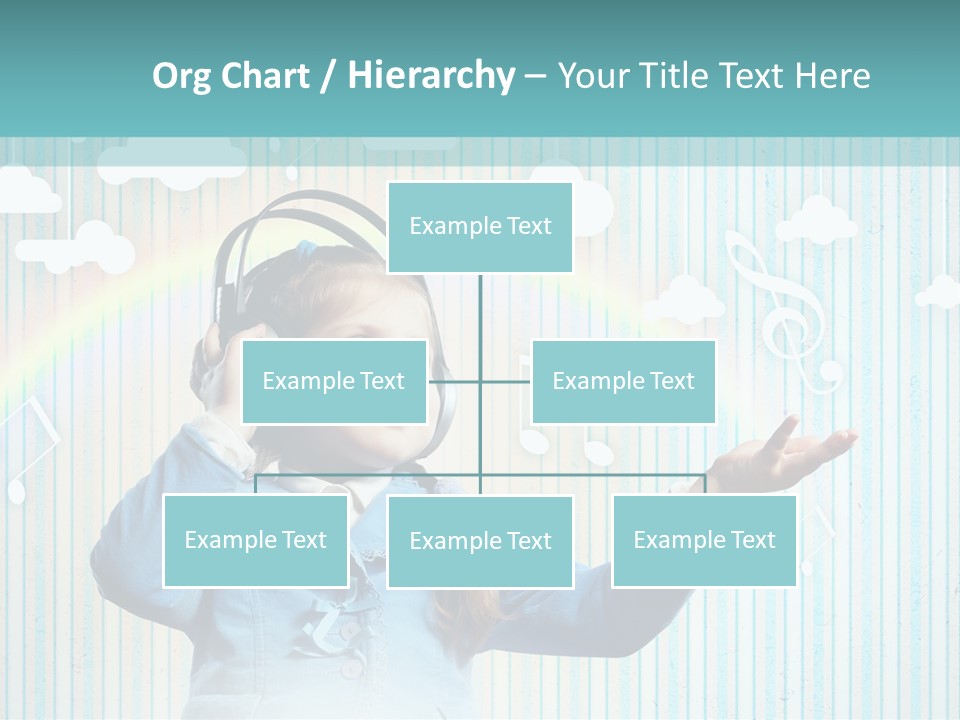 A Little Girl Listening To Headphones With A Rainbow In The Background PowerPoint Template