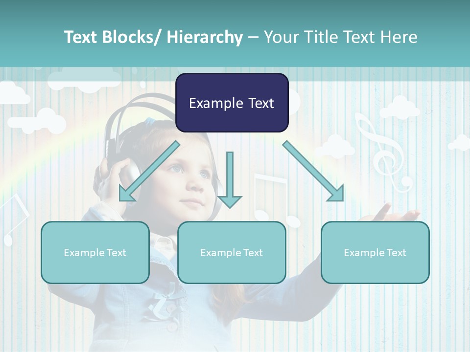 A Little Girl Listening To Headphones With A Rainbow In The Background PowerPoint Template