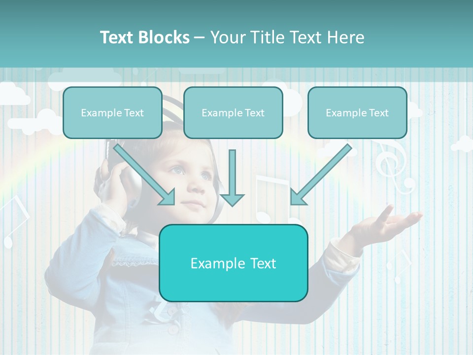 A Little Girl Listening To Headphones With A Rainbow In The Background PowerPoint Template