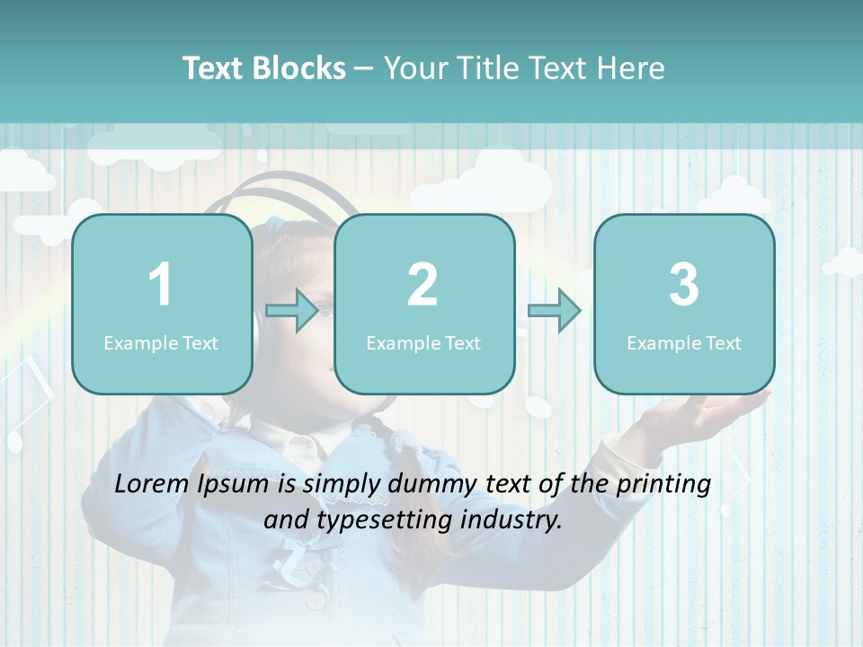 A Little Girl Listening To Headphones With A Rainbow In The Background PowerPoint Template