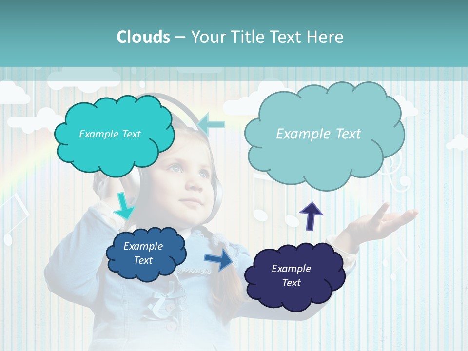 A Little Girl Listening To Headphones With A Rainbow In The Background PowerPoint Template