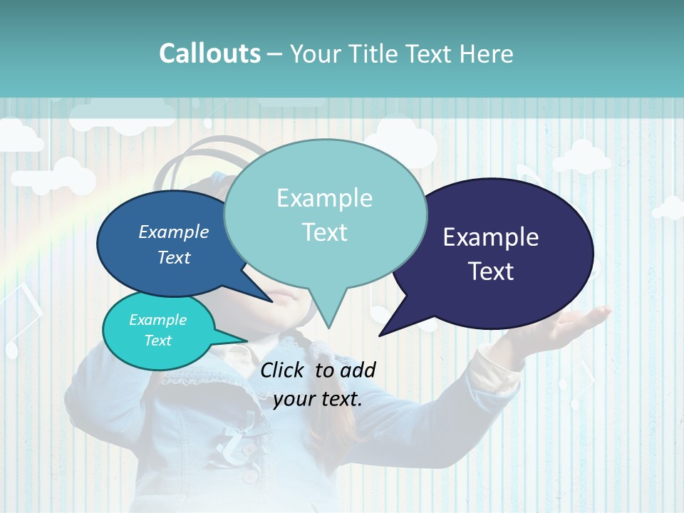 A Little Girl Listening To Headphones With A Rainbow In The Background PowerPoint Template