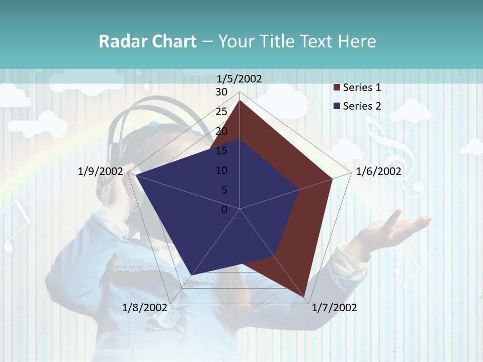 A Little Girl Listening To Headphones With A Rainbow In The Background PowerPoint Template