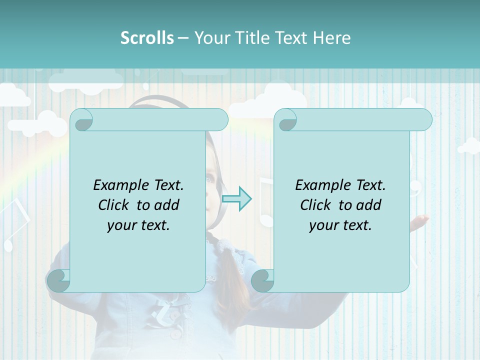 A Little Girl Listening To Headphones With A Rainbow In The Background PowerPoint Template