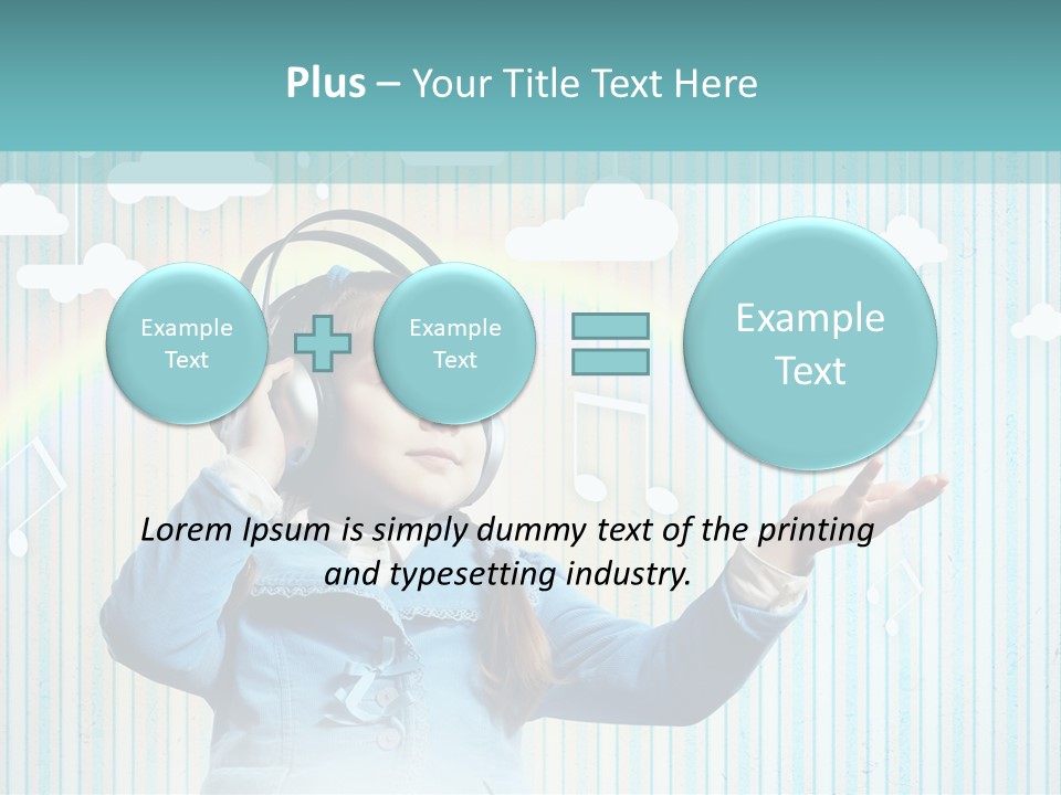 A Little Girl Listening To Headphones With A Rainbow In The Background PowerPoint Template