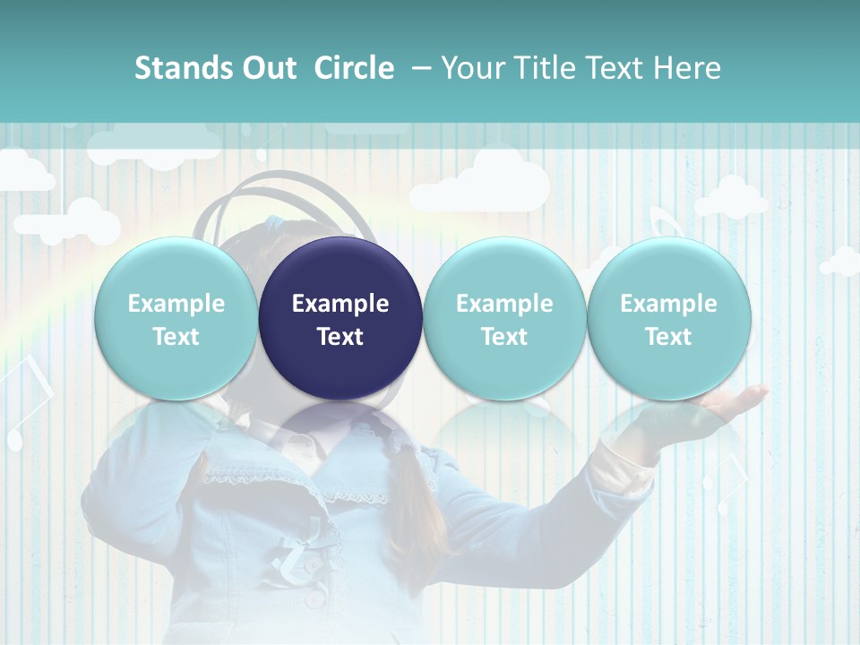 A Little Girl Listening To Headphones With A Rainbow In The Background PowerPoint Template