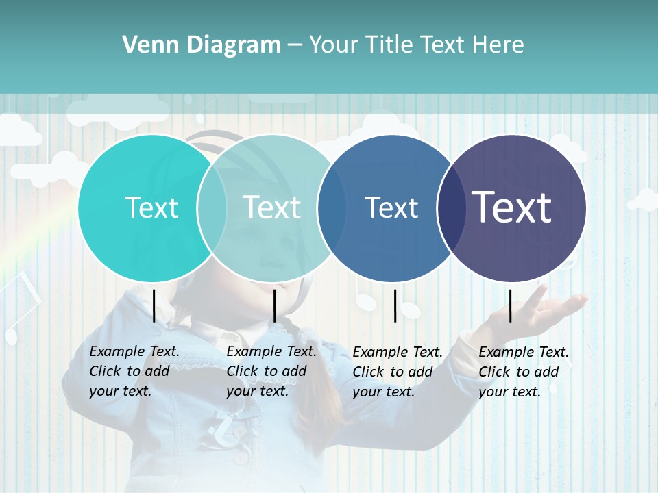 A Little Girl Listening To Headphones With A Rainbow In The Background PowerPoint Template