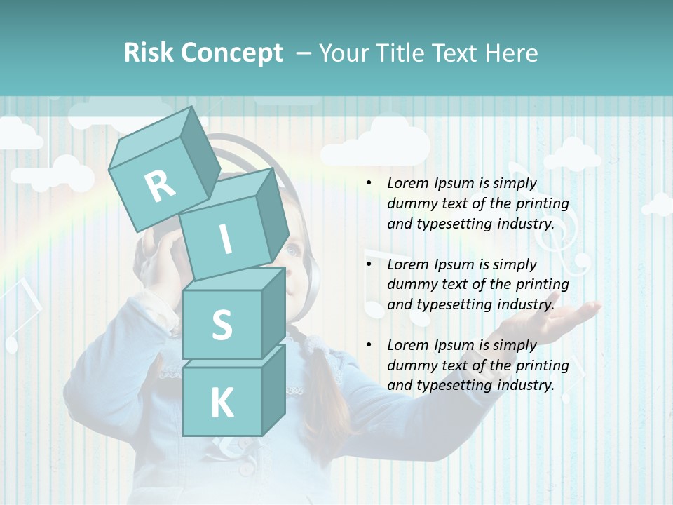 A Little Girl Listening To Headphones With A Rainbow In The Background PowerPoint Template