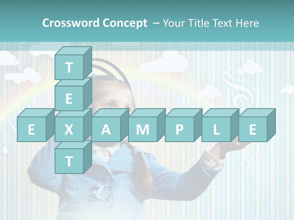 A Little Girl Listening To Headphones With A Rainbow In The Background PowerPoint Template