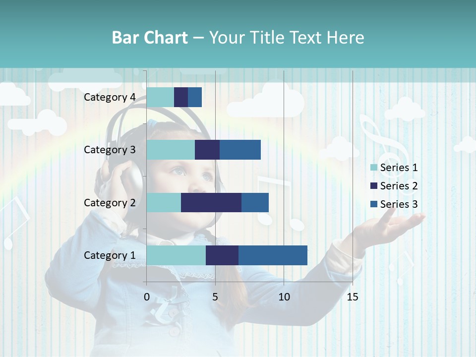 A Little Girl Listening To Headphones With A Rainbow In The Background PowerPoint Template