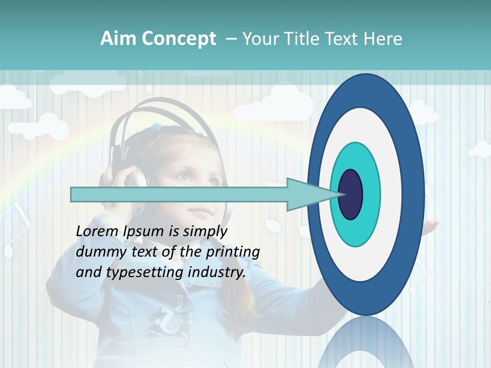 A Little Girl Listening To Headphones With A Rainbow In The Background PowerPoint Template