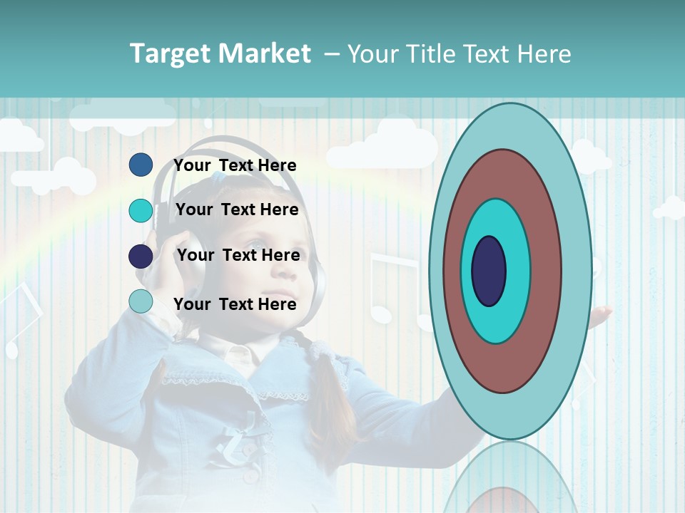 A Little Girl Listening To Headphones With A Rainbow In The Background PowerPoint Template