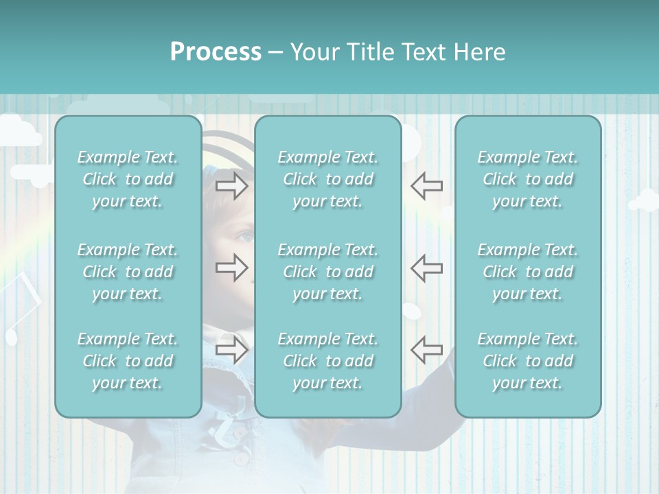 A Little Girl Listening To Headphones With A Rainbow In The Background PowerPoint Template