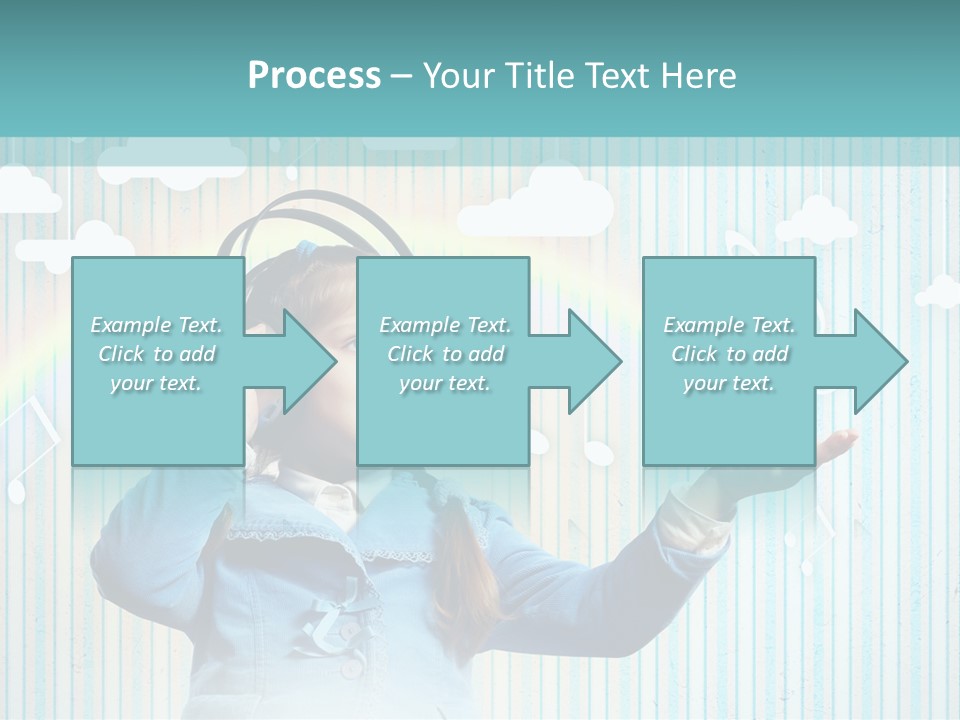 A Little Girl Listening To Headphones With A Rainbow In The Background PowerPoint Template