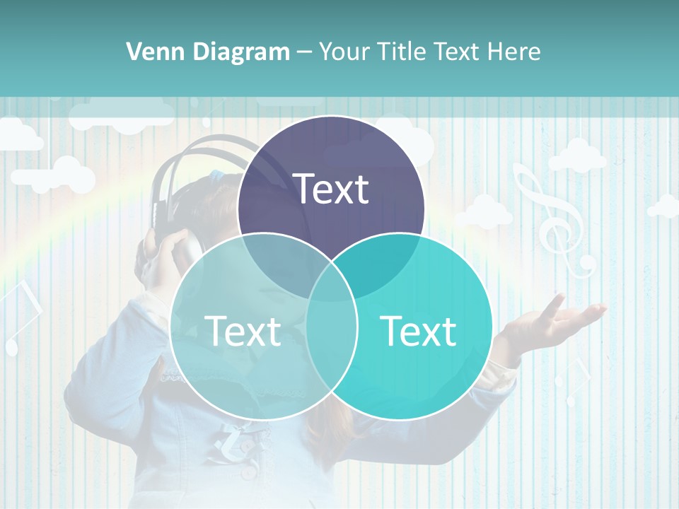 A Little Girl Listening To Headphones With A Rainbow In The Background PowerPoint Template