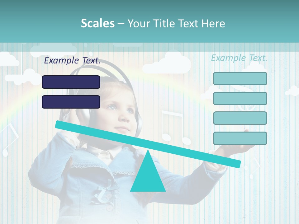 A Little Girl Listening To Headphones With A Rainbow In The Background PowerPoint Template