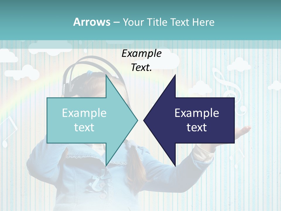 A Little Girl Listening To Headphones With A Rainbow In The Background PowerPoint Template